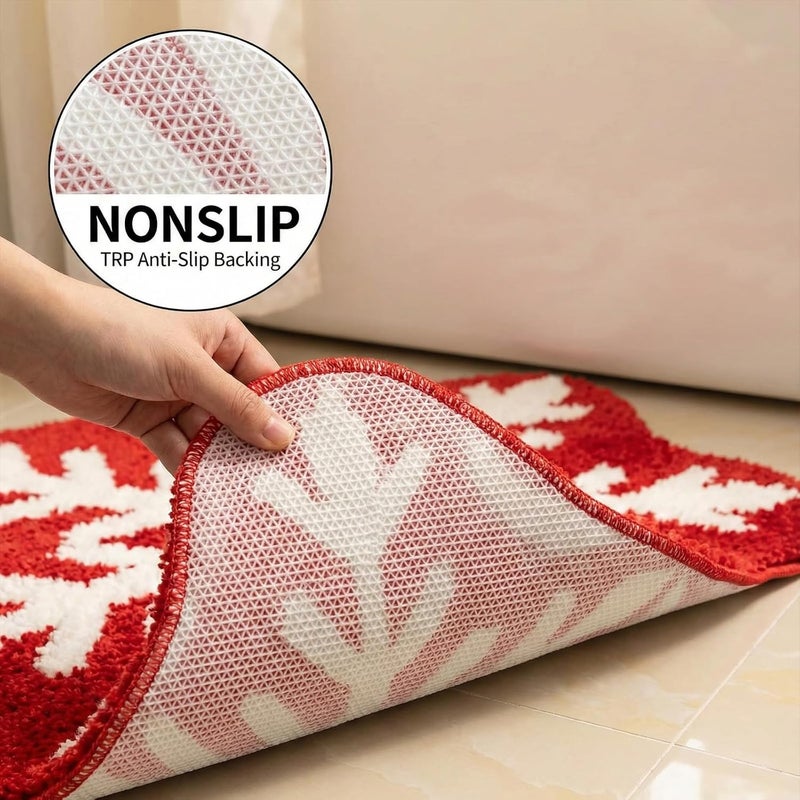 REFGY Christmas Bath Rug, 24x24" Red Snowflake Style Bathroom Mat, Extra Soft & Absorbent, Machine Washable Non Slip Shower Mat, Winter Themed Xmas Plush Bathroom Floor Rug for Holiday Décor Snow Bath Rug - Image 3